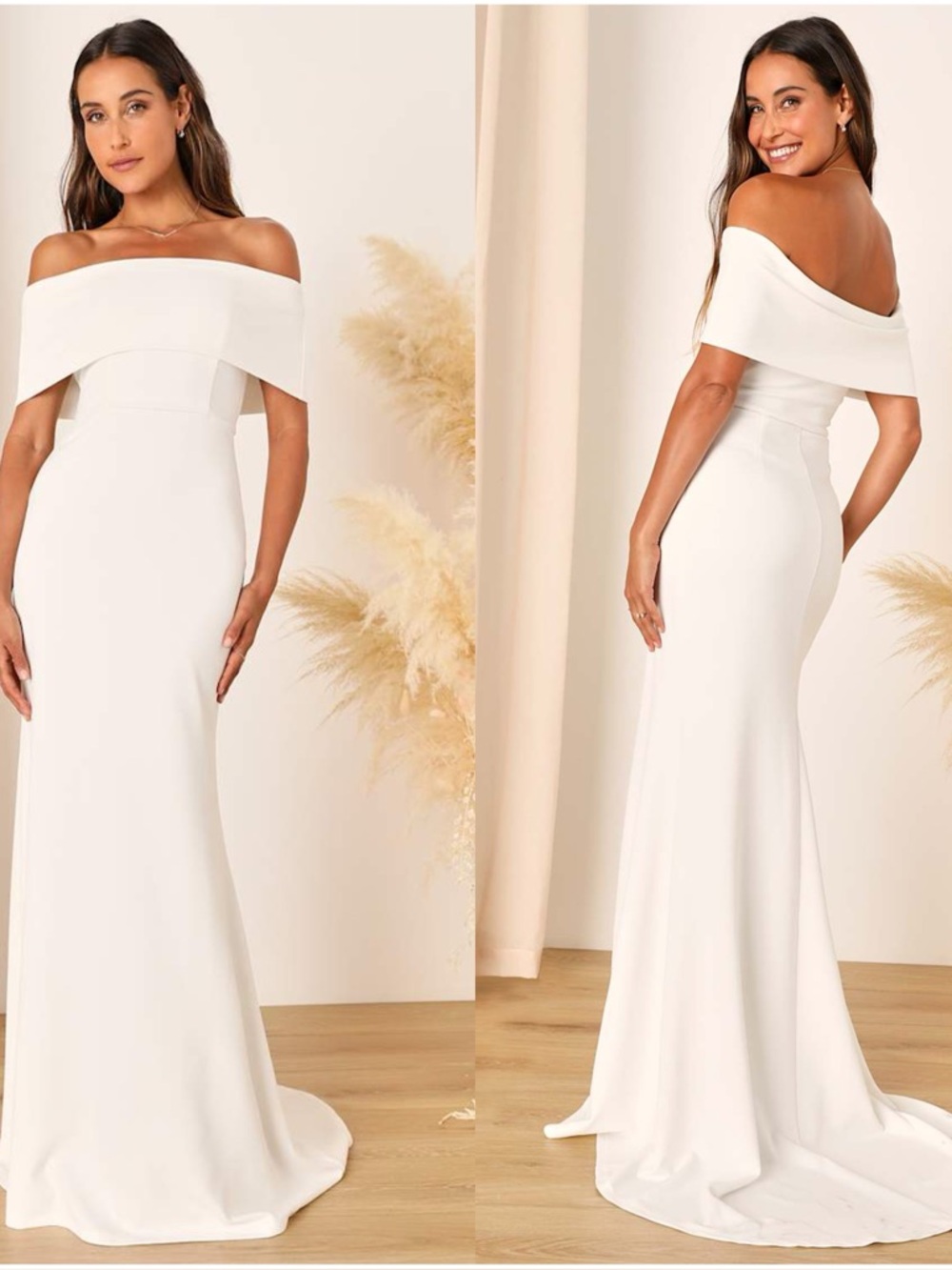 LULU'S Exceptional Romance
White Off The Shoulder Mermaid
Maxi Dress